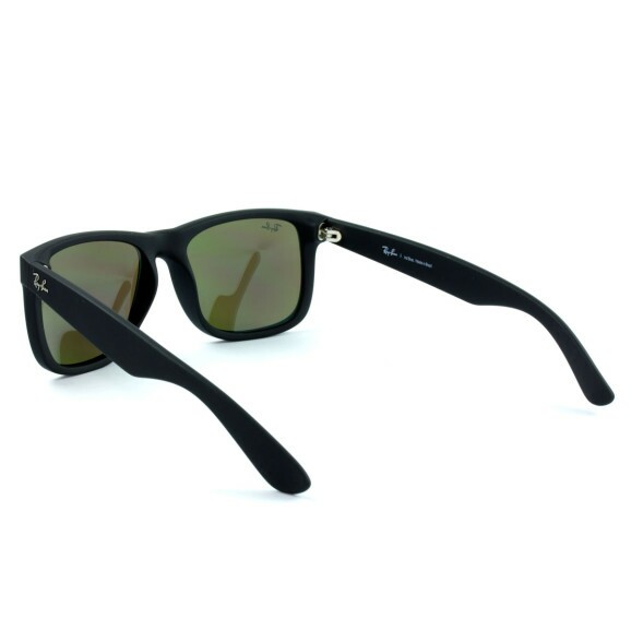 Óculos de Sol Ray Ban Justin RB4165 Preto Fosco/Azul Espelhado 622/55  Acetato Quadrado 51