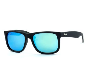 Ray Ban Justin RB4165 - Preto Fosco/Azul Espelhado 622/55 51mm - Óculos de Sol