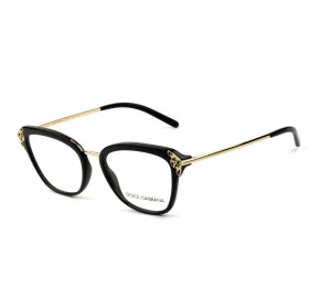 Dolce & Gabbana DG5052 - Preto/Dourado 501 52mm - Óculos de Grau
