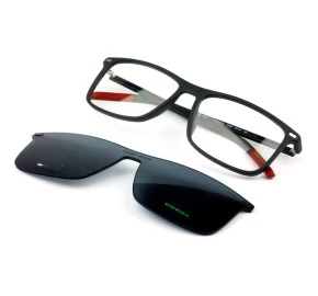 Tommy Hilfiger TJ0018/CS Preto Fosco/Cinza 003 55mm - Óculos de Grau/Clip-on
