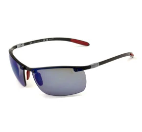 Óculos Ray Ban Carbon Fibre Ferrari Preto/Azul Semi Espelhado Polarizado RB8305-M F005/H0 65mm