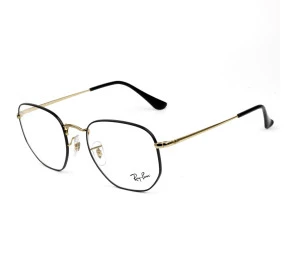Ray Ban Hexagonal RB6448 Preto/Dourado 3175 54mm - Óculos de Grau