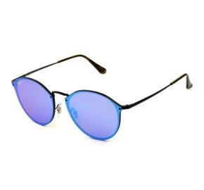 Ray Ban Blaze Round RB3574N - Preto/Azul Escuro Espelhado 153/7V 59mm - Óculos de Sol