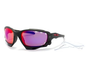 Oakley Racing Jacket Vented Matte Black Ink Red/Clear Polarized 9171 10