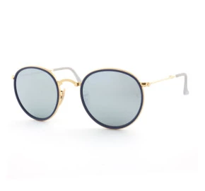 Ray Ban Round Dobrável RB3517 - Dourado/Azul Espelhado 001/30 48mm - Óculos de Sol