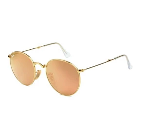 Ray Ban Round Dobrável RB3532 - Dourado/Rose Espelhado 001/Z2 50mm - Óculos de Sol