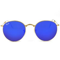 Ray Ban Round Dobrável RB3532 - Dourado/Azul Espelhado 001/68 50mm - Óculos de Sol