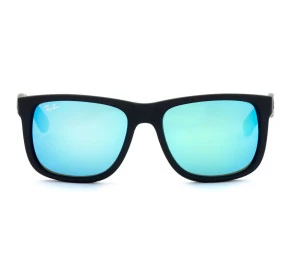 Ray Ban Justin RB4165 - Preto Fosco/Azul Espelhado 622/55 51mm - Óculos de Sol