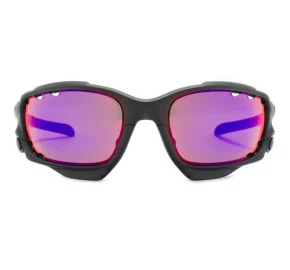 Oakley Racing Jacket Vented Matte Black Ink Red/Clear Polarized 9171 10