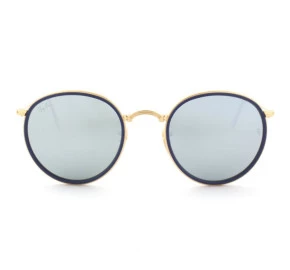Ray Ban Round Dobrável RB3517 - Dourado/Azul Espelhado 001/30 48mm - Óculos de Sol
