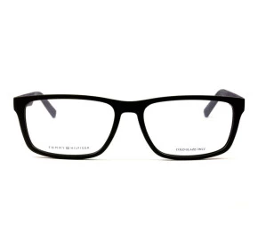 Tommy Hilfiger TH1404 - Preto Fosco/Azul R5Y 55mm - Óculos de Grau